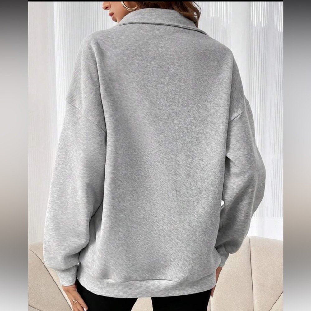 half zip fold down collar fleece lined sweatshirt gray - Picture 2 of 2
